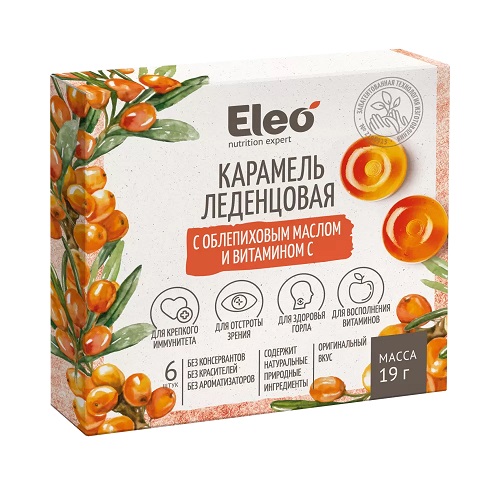 картинка Карамель леденцовая с облепиховым маслом и витамином С "Eleo", 6 шт от магазина Панацея в Красноярске